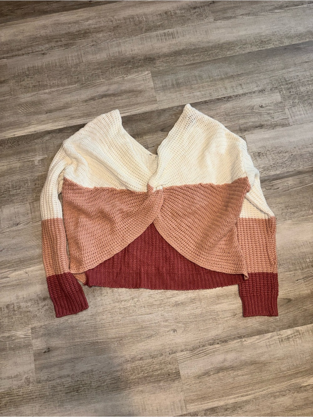 Colorblock Twist-Front Knit Sweater - Cream, Blush & Rose